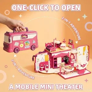 Pretend Play Adventure: 2-in-1 Mobile Bus Dollhouse with Cute Animal Figures, Realistic Home Accessories for Creative Kids