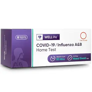 WELL Life COVID-19/Flu A&B Home Test, 5 Tests, Covid Home Test FDA EUA Authorised, Result in 10 Minutes, Non-invasive Home Tesing Kit