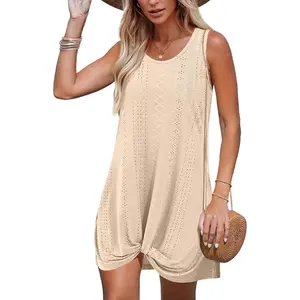 Swimsuit Coverup Summer Dresses for Women 2025 Eyelet Crew Neck Loose Sleeveless Sundresses Twisted Dresses