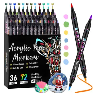 Acrylic Paint Marker Pens Set, Dual-Tip Dual-Color Brush Acrylic Paint Pens, Creative Coloring Markers, Waterproof Brush Markers for Rocks, Wood, Canvas, Stone, Fabric and Plastic DIY Art Supplies, Back-to-School Acrylic Painting Pens