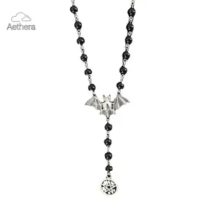 Aethera Pentagram Pendant Victorian Vampire Bat Necklace Gothic Ladies Holiday Gifts Silver Alloy 60cm Chain Hypoallergenic Tarnish Resistant