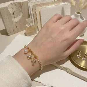 Stainless Steel Gold & Silver Zircon Snowflake Cross Bracelet for Women Adjustable Elegant Gift for Her