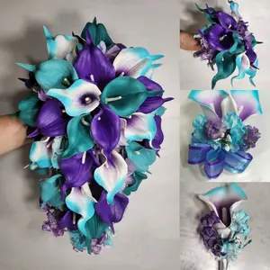 Purple Turquoise Teal Calla Lily Bridal Wedding Bouquet Accessories