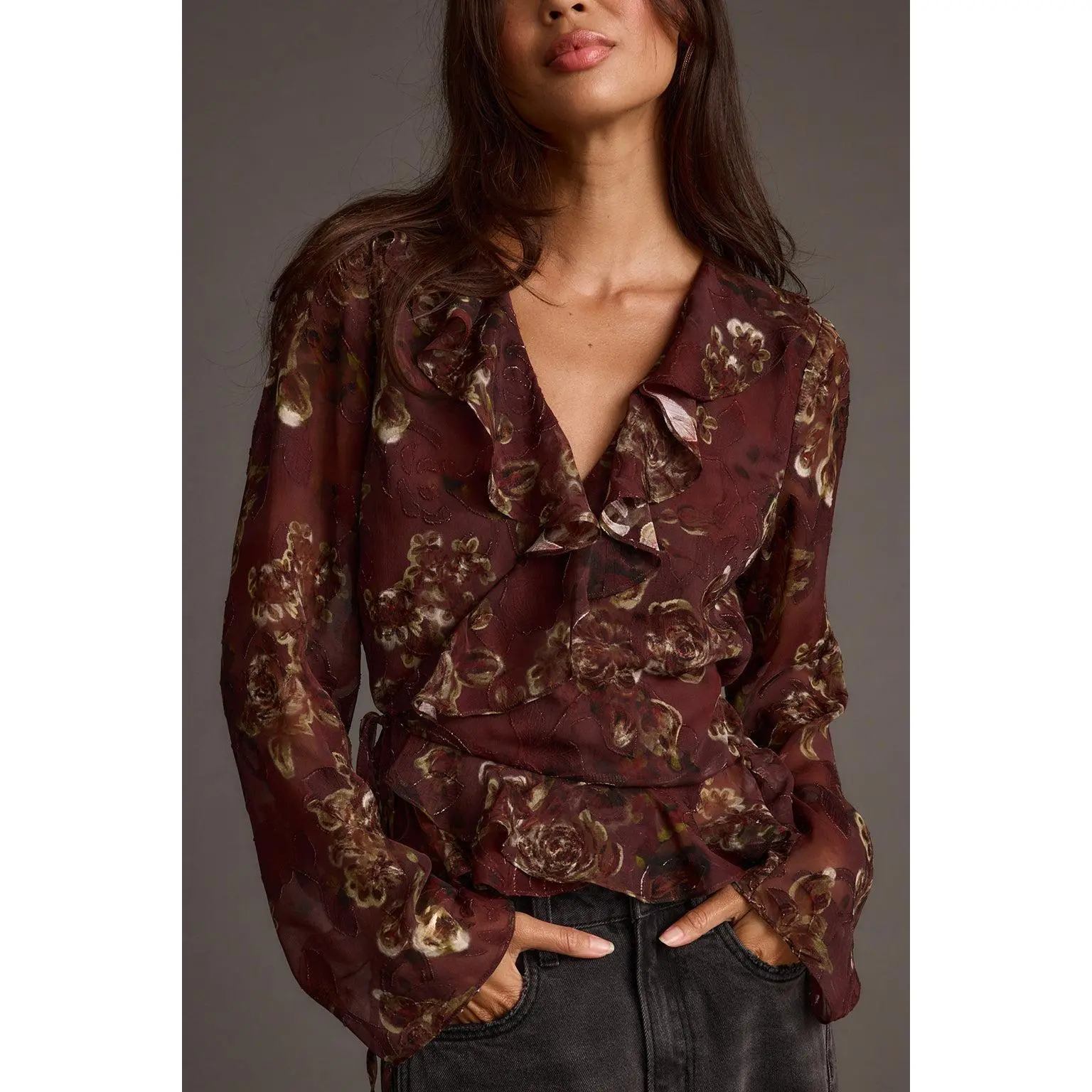 12th Tribe Women's Lightweight Dominique Plum Floral Blouse, Everyday Tops & Shirts