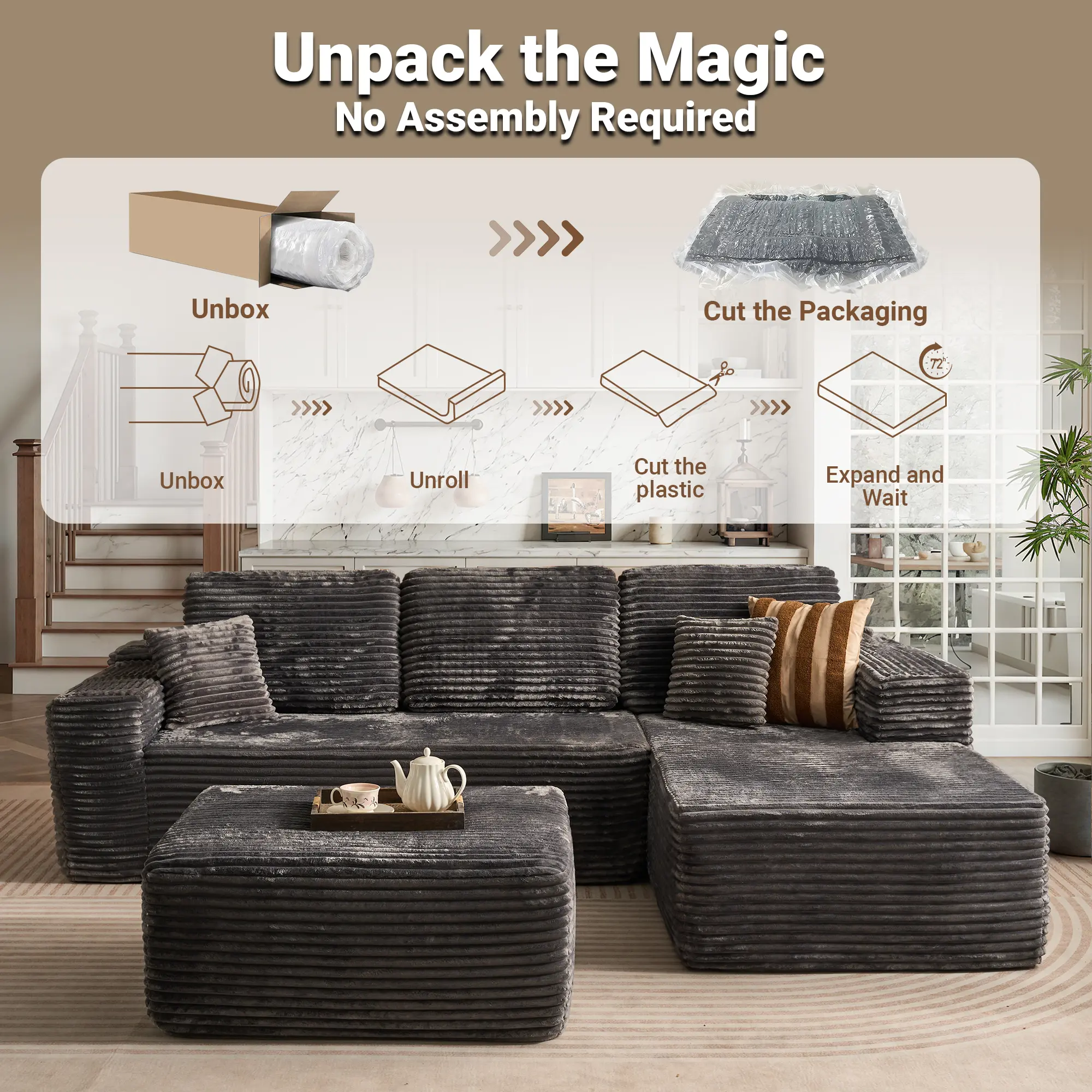 Oversize Boneless Cloud Sectional Couch with L-Shape Chaise With Removable Ottomans,Modern Modular Sofa with Deep Seat, Upholstered Couches for Living Room Bedroom,No Assembly Required,Free Combination Oversize Boneless Cloud Sectional Couch with L-Shape Chaise With Removable Ottomans,Modern Modular Sofa with Deep Seat, Upholstered Couches for Living Room Bedroom,No Assembly Required,Free Combination