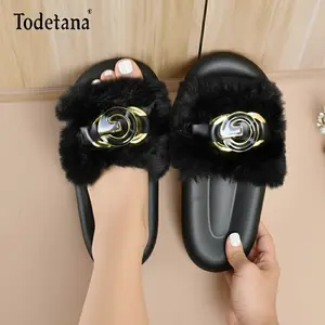 Women’s Solid Color Faux Fur Elegant Slippers, Soft Plush Home Slippers, Ladies Casual Breathable Slides, Cozy Indoor Home Slippers, Girl’s Comfort Walking Shoes, Trending Shoes, Unique Christmas for Women