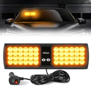 Nilight Amber 48-LED Visor Windshield Interior Car Light Bar - Super Bright LED Lights Car, VELCRO Strap, ABS Plastic, Flash Control, Strobe Mode for Vehicles, Trucks Led Backlights