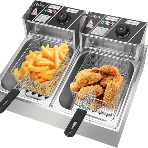 Stainless Steel Electric Countertop Deep Fryer - Space-saving Countertop Kitchen Appliance for Home, Small Businesses, Deep Frying, Easy Cleaning, Low Maintenance, Simple 1-tap Use