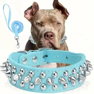 Stylish Rivet Studded Faux Leather Dog Collar - Adjustable, Durable, and Safe for Medium to Large Dogs, Perfect for Outdoor Walking and Training, with Comfortable Leash Set Included