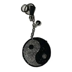 Ying Yang Bag Charm or Keychain with Rhinestone Design and Chain Attachment for Stylish Accessory