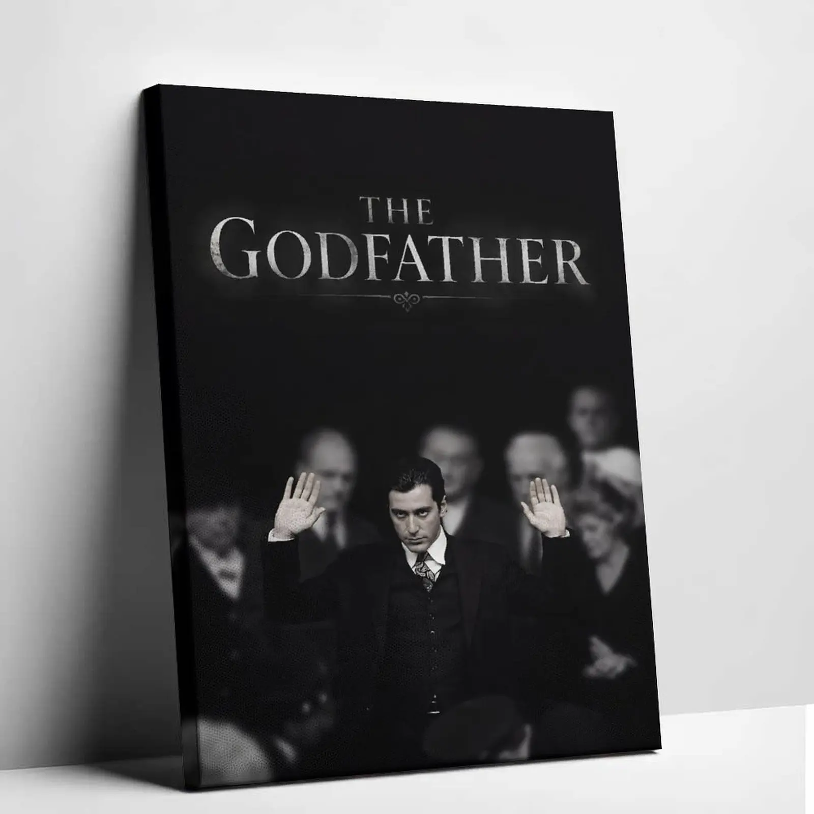 The Godfather Mafia Canvas Wall Art – Vintage Gangster Movie Poster, Cinematic Black & White Decor for Office, Bar & Game Room