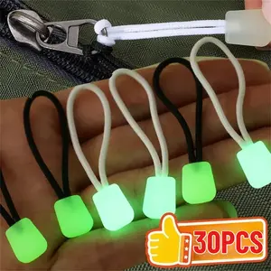30PCS Luminous Zipper Pull Rope Glow in The Dark Zipper Head Anti-lost Backpack Clothes Jackets Slider Head Sewing Repair Kits