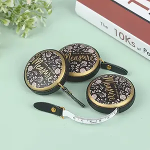 Vintage-Inspired 5ft Portable Retractable Tape Measure - Faux Leather, Floral Design with Golden Accents, Ideal for Sewing & Crafts, Sewing Accessories