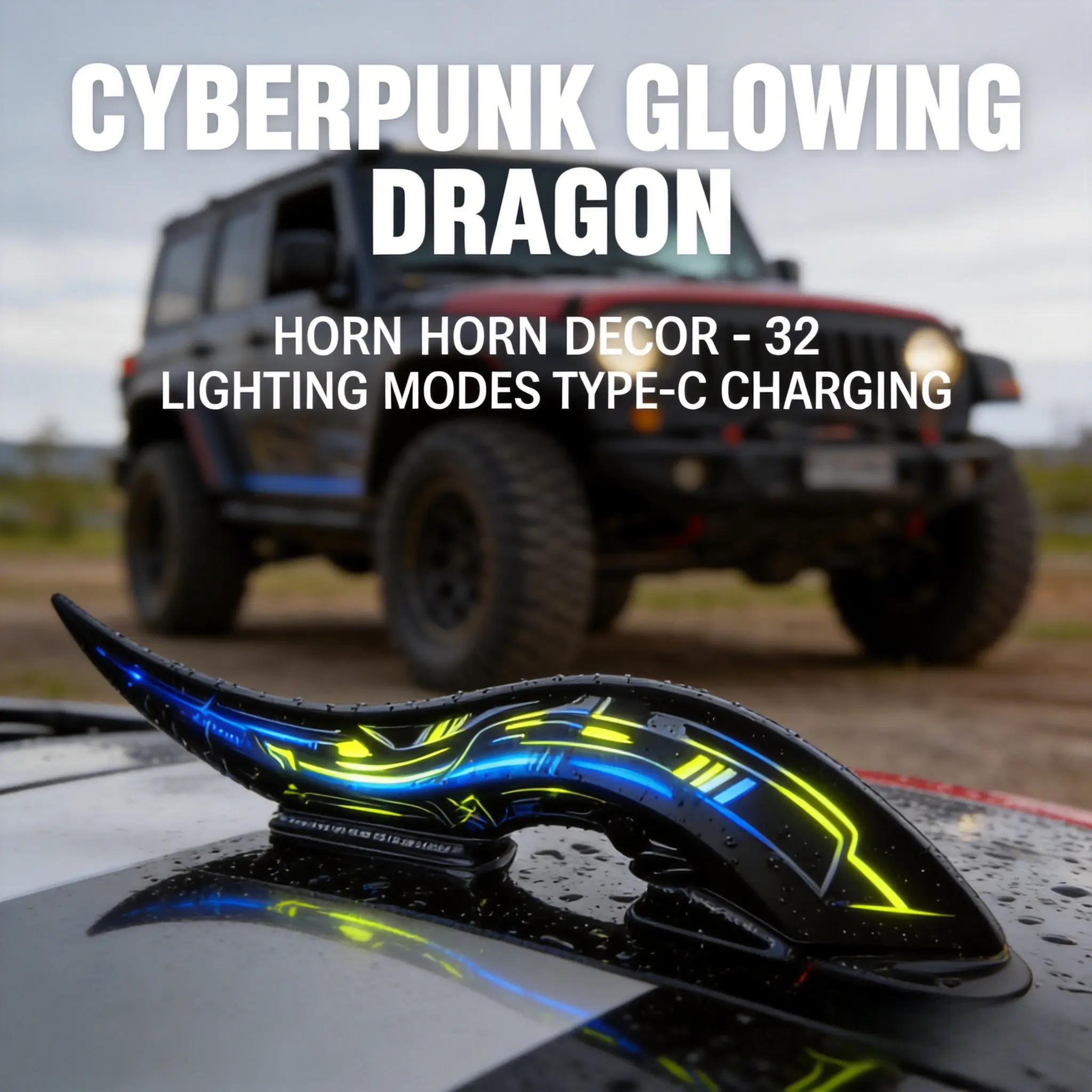 Cyberpunk Dragon Horn Light| 32 LED Modes| Type-C Rechargeable 16 Hour Battery Life| Peel&Stick| Dragon Horn Base Detachable