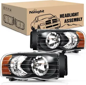 Nilight Headlights for 2002 2003 2004 2005 Ram 1500 2500 3500 Truck,Headlight Assembly Set Driver and Passenger,Headlamp Replacement, Black Housing with Amber Corner Clear Lens
