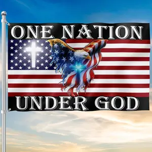 Patriot American Flags, One Nation Under God American Eagle Flag - Double Sided, Heavy Duty Canvas, Fade Resistant - Decorations For Home, Outside, Indoor, Outdoor Decor Flag with Grommets