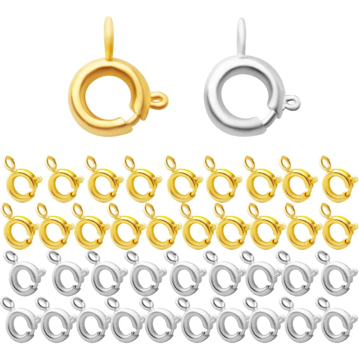 40pcs Spring Ring Clasp Brass Round Clasps Open Ring Jewelry Spring Clasp for Necklace Bracelet Jewelry Making,Gold and Silver