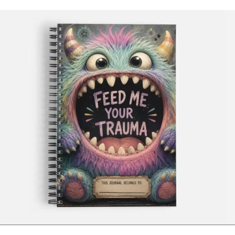 Feed Me Your Trauma Therapy Journal with Monster Design for Personal Reflection and Healing