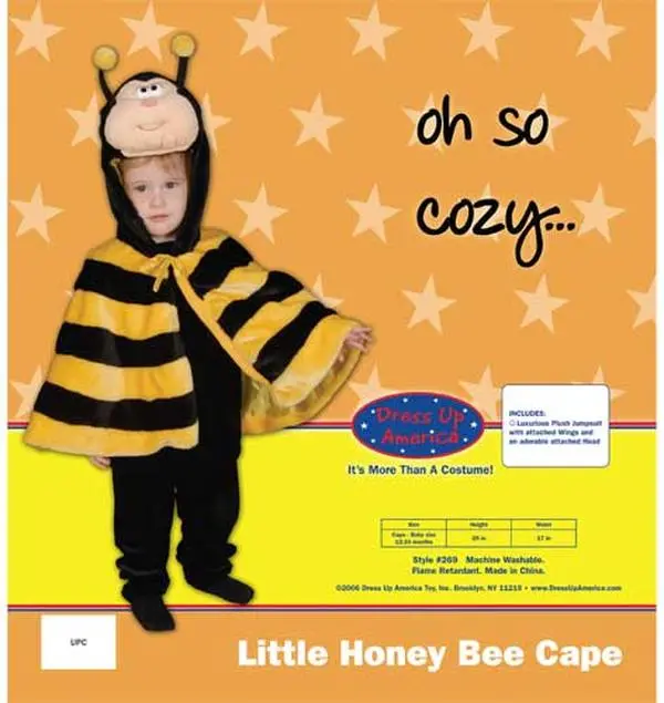212 MAIN Little Honey Bee Costume Set, Size 2, 100% Polyester, Machine Washable, with Attached Head & Plush Cape (269-2)