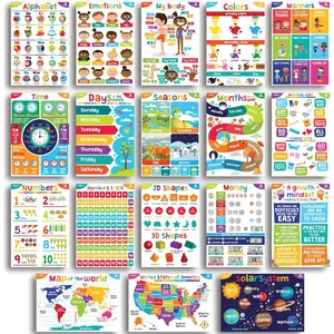 18 Educational Posters for  - Classroom Decorations -  Homeschool Supplies Materials -  Learning Decor - ABC Poster Charts for Distance Learning (Bright)