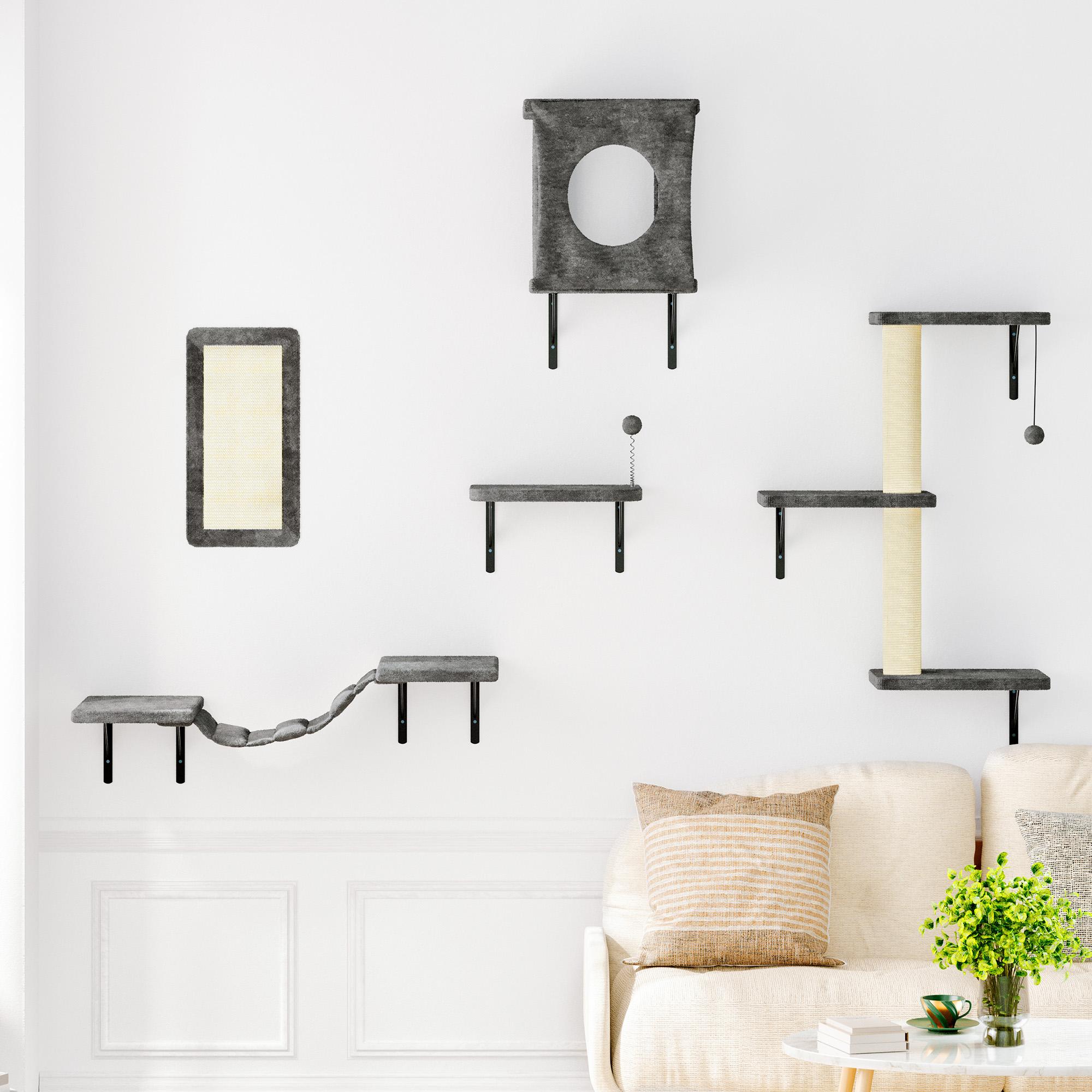 5-Piece Wall Mounted Cat Climbing Set – Soft House, Cat Scratching Board, Cat Tree, Cat Hammock &  Cat Juamping Platform,Summervibes