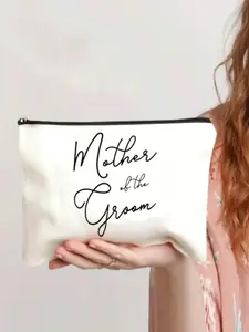 Canvas Cosmetic Bag for Mother of the Groom, Hypoallergenic Unisex Makeup Pouch, Elegant Wedding Day Gift, Non-Waterproof Bridal Party Accessory