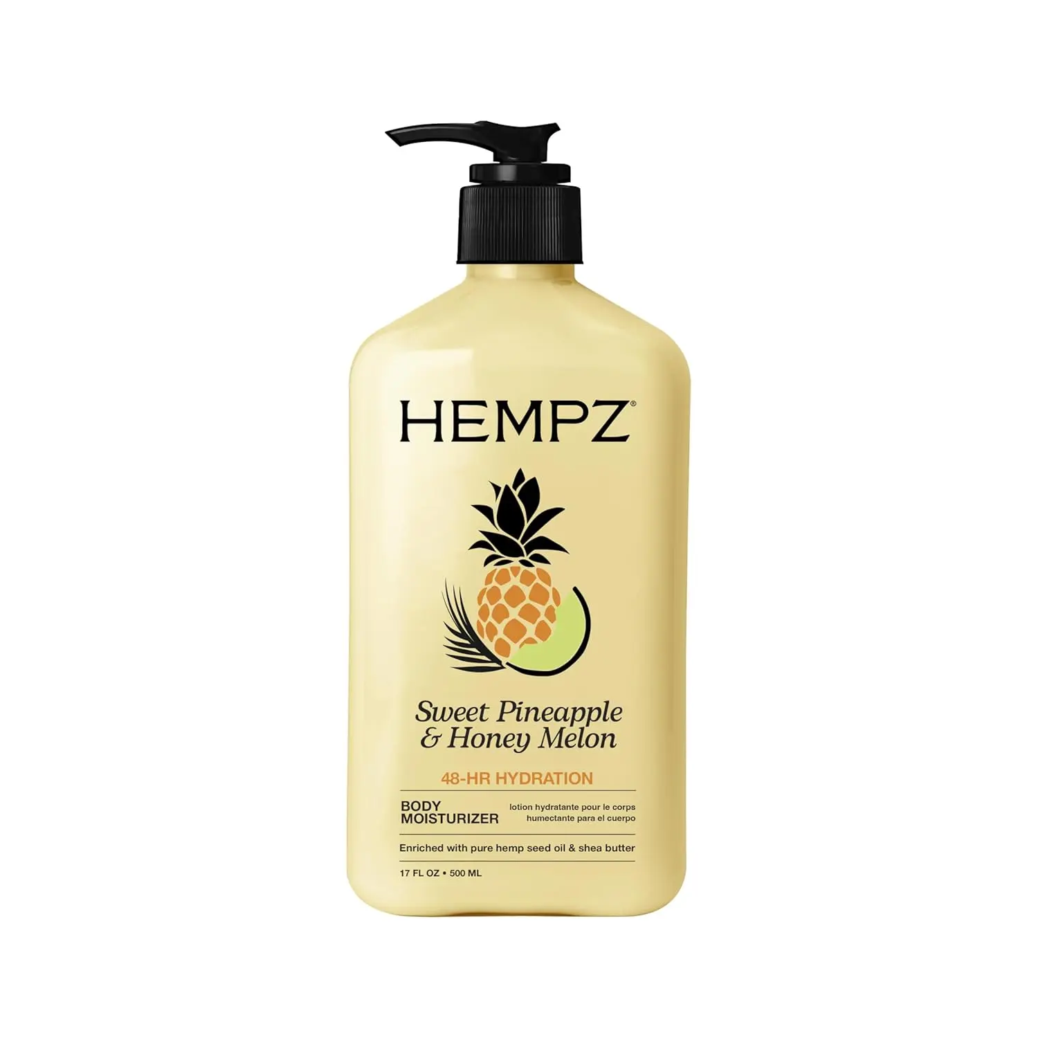 Hempz Sweet Pineapple & Honey Melon Moisturizing Body Lotion - 17 Fl Oz | Pure Hemp Seed Oil for Dry Skin, Shea Butter & Jojoba Seed Oil, 48-Hour Hydration, Vegan & Cruelty-Free, Paraben-Free