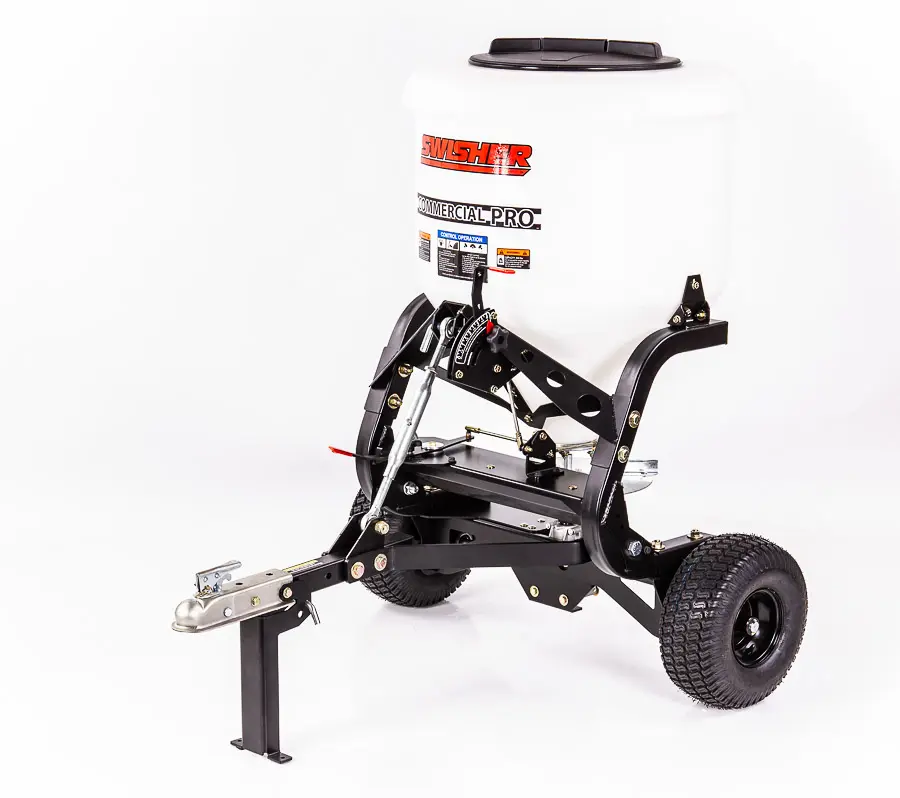 Hobby Farm Pro Tow Behind 52 Gallon Commercial Spreader with Durable Construction and Easy Attachment