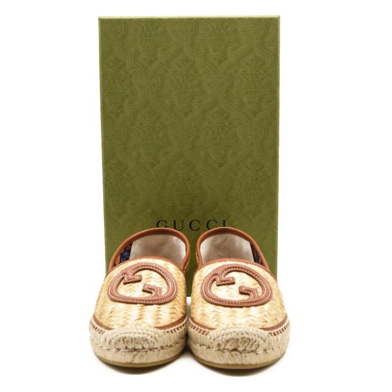 Pre-owned GUCCI Adela GG Raffia Espadrilles US 7.5