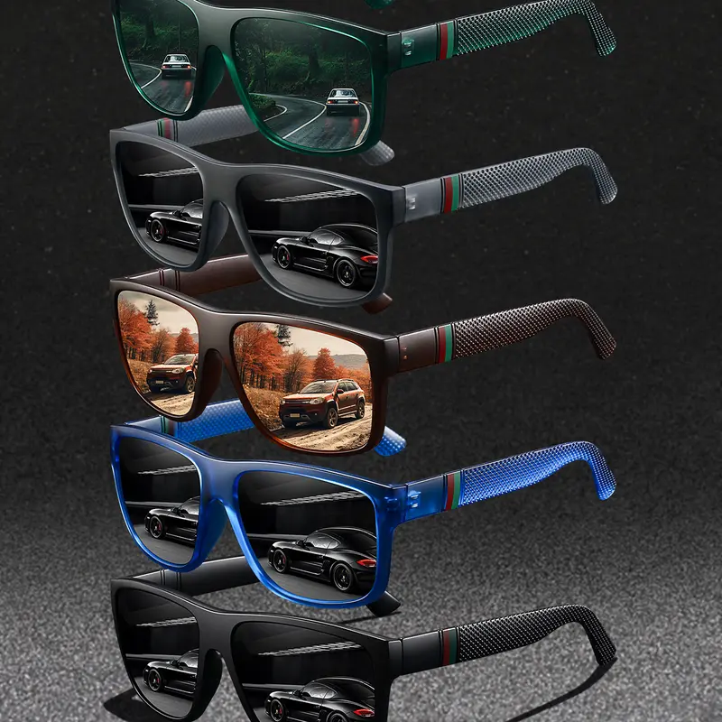 5 Pairs of Colored Striped Square Glasses, Fashion Glasses, Neutral Design, Multiple Color Options, Modern Retro Sunglasses, Suitable for Driving, Travel and Various Scenarios, Casual Outdoor Sunglasses