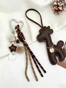 Color-Block Giraffe Bag Charm Beaded Braided Cord Keychain Realistic 3d Modeling Sweet & Edgy Y2k Style American-Style "It Girl" Vibes Niche, Distinctive, And Versatile For Bags, Keys, And Earphone Cases Friend Charms & Couple Charms