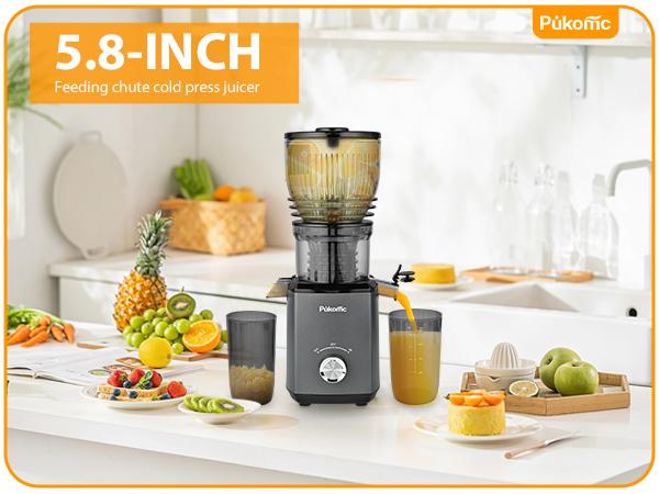 Pukomc 5.8" Wide Chute Cold Press Juicer with Auto Cut Mechanism High Yield Extraction Easy Lock System & 2 Cups for Fresh Whole Fruit Juices Stainless Steel Blender Usb Portable Blender Pukomc 5.8" Wide Chute Cold Press Juicer with Auto Cut Mechanism High Yield Extraction Easy Lock System & 2 Cups for Fresh Whole Fruit Juices Stainless Steel Blender Usb Portable Blender