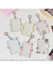 Korean Style Girl Wings Star 3 Inch Transparent Idol Card Case, Student Polaroid Display Holder, Cute Hanging Card Sleeve