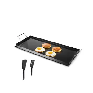 VEVOR Carbon Steel Griddle,  32x14 inch Universal Flat Top Rectangular Plate, Gas Grill Griddle for BBQ Grill, Teppanyaki, Portable Family Cookware with Handle, for Camping Tailgating Party