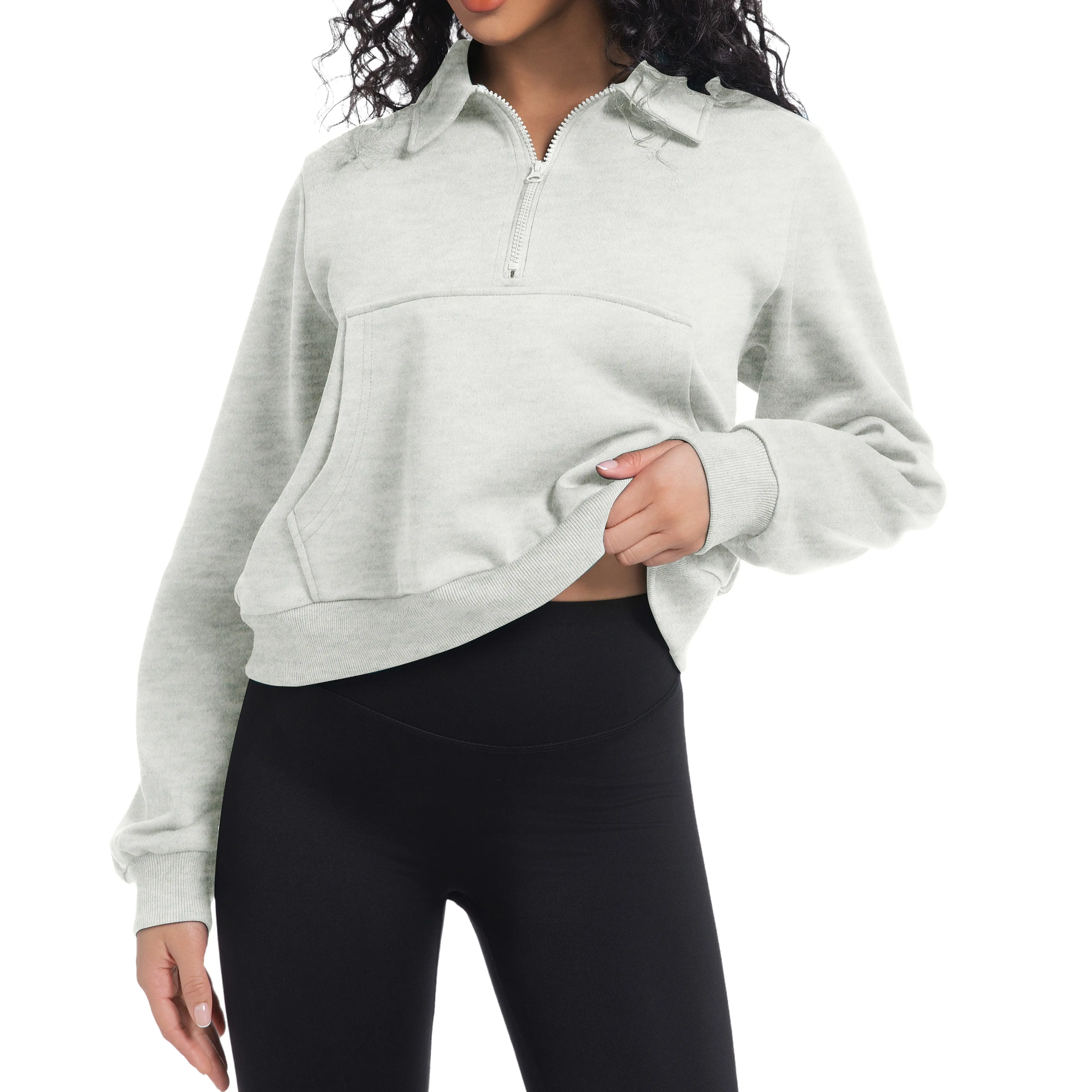 vylago Women's Chic Cropped Cotton Hoodie, Fitted Quarter-Zip Pullover Sweatshirt with Kangaroo Pocket, Party, Cropped Fit