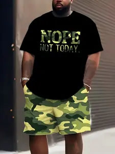 Men's Large Size 3D Digital Print Casual Fashion Comfort Set, Camouflage Pattern, Short Sleeve, Summer Outdoor Wear, All Seasons