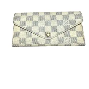 Pre-owned Louis Vuitton canvas Small Leather Goods PreOwned Damier Azur Long Wallet | Snap Closure | Cream Interior