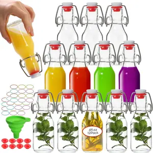 Swing Top Glass Bottles 4 oz 12Pack, Flip Top Glass Bottles with Airtight Flip Lids for Vanilla Extract Bottles/Home Brewing/Beverages/Oil (4 fl. oz, Set of 12)