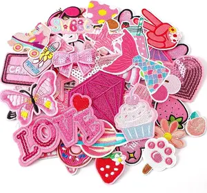 36pcs Pink Embroidered Patches Random Assorted Styles Pink Theme Iron on Patches for Girls, Western Cowgirl DIY Sew Applique Repair Patch Cute Sew on Patches for Backpacks,Pants,Clothes,Jackets