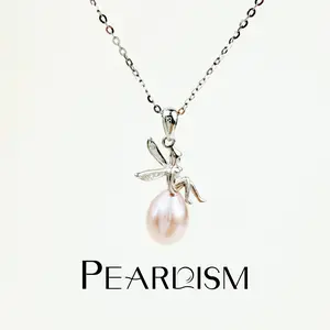 PEARLISM Dainty Everyday Teardrop Pearl Pendant | Pink Silver Fairy Design Hypoallergenic-AFSP001【Shop】