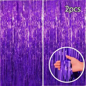 2Pcs 77.9 Inch Purple Sequin Fringe Streamers, Glitter Dots Tassel Ribbon for Wedding Birthday Graduation Party Backdrop Decor