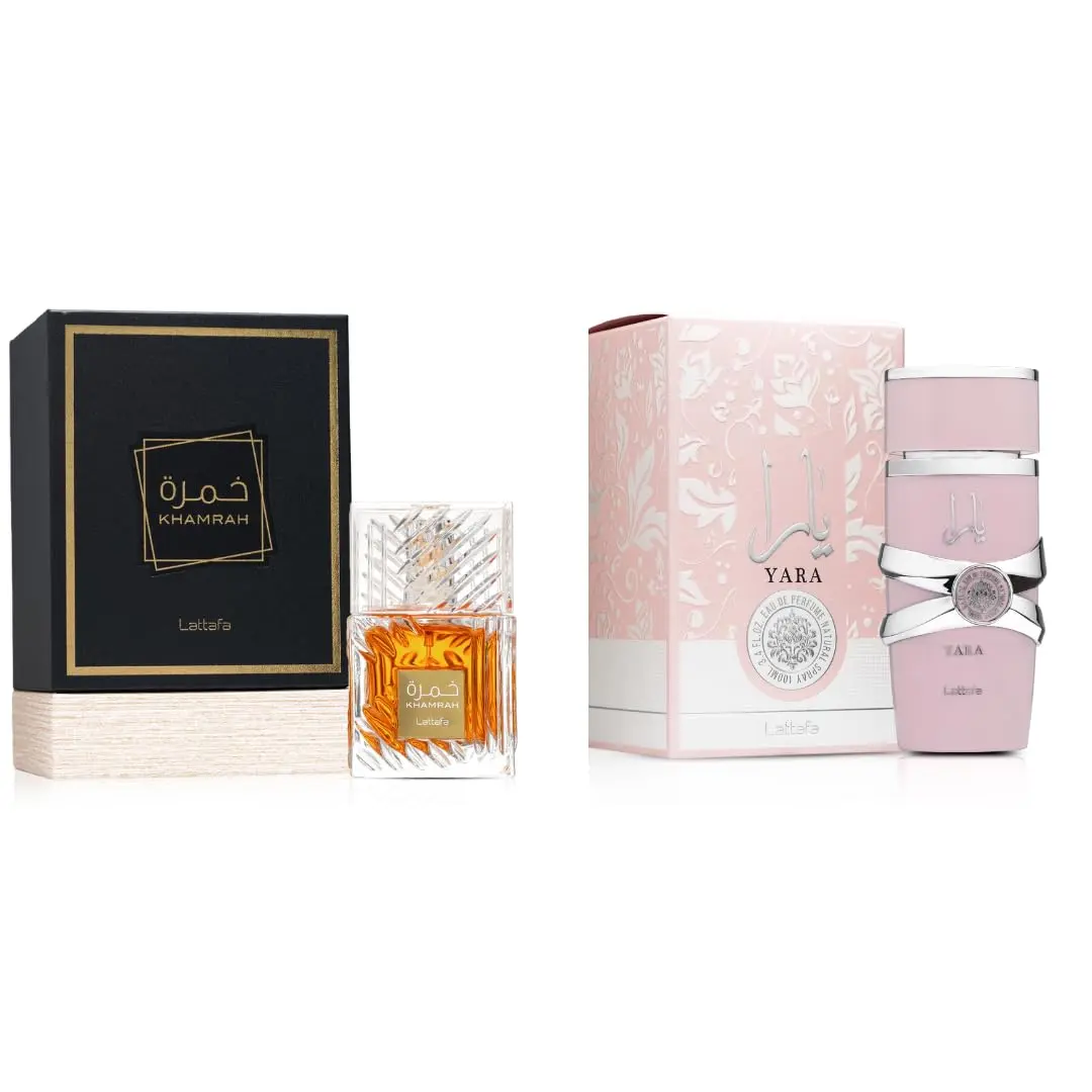 Yara & Khamrah Eau De Parfum 100ml Each (3.4 oz) | Long-Lasting Unisex & Women’s Fragrance Set | Arabic Perfume Bundle | Sweet, Spicy & Oriental Scents