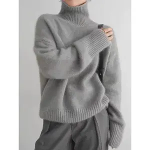 Autumn Winter New High Collar Cashmere Sweater Women Pure Color Cashmere Thick Knitted Pullover 2024 Loose Languid Sweater Tops