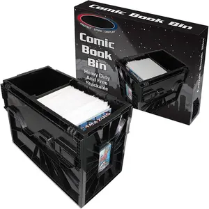 Comic Box, Black - Holds 150 Comics, Acid-Free Storage and Organizer, Heavy Duty Plastic, Stackable, Includes Dividers