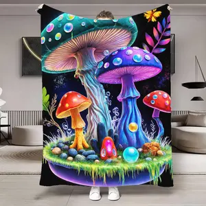 Magical Fantasy Mushroom Tapestry Blanket - Whimsical Psychedelic Fairy Tale Wall Hanging with Colorful Mushrooms, Glowing Orbs & Lush Moss, Perfect for Bedroom, Living Room Decoration or Armchair Draping