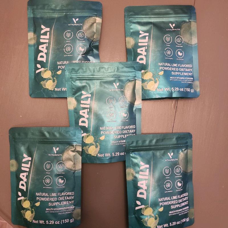 VitalHealth V-Daily Natural Lemon Flavor Optimum Multivitamin Supplement for Energy Immunity & Digestion Support 100% Natural GMP Certified Non-GMO Powdered Dietary Supplement Beverage Healthcare Fitness Edible