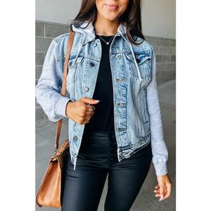 Charlie Denim Jacket  | Womenswear Casual Denim | Sweatshirt Sleeves | Removable Hood Fit Hoodie