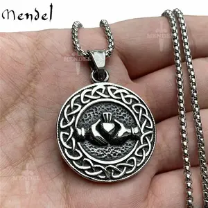 Stainless Steel Mens Irish Celtic Claddagh Knot Pendant Necklace Jewelry