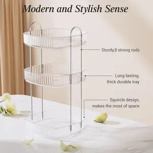 LAMU 3-Tier Rotatable Storage Rack, for living rooms, Bedroom Dresser, Bathrooms, Kitchens. Stores food, fruits, beauty & toiletries Organiser.