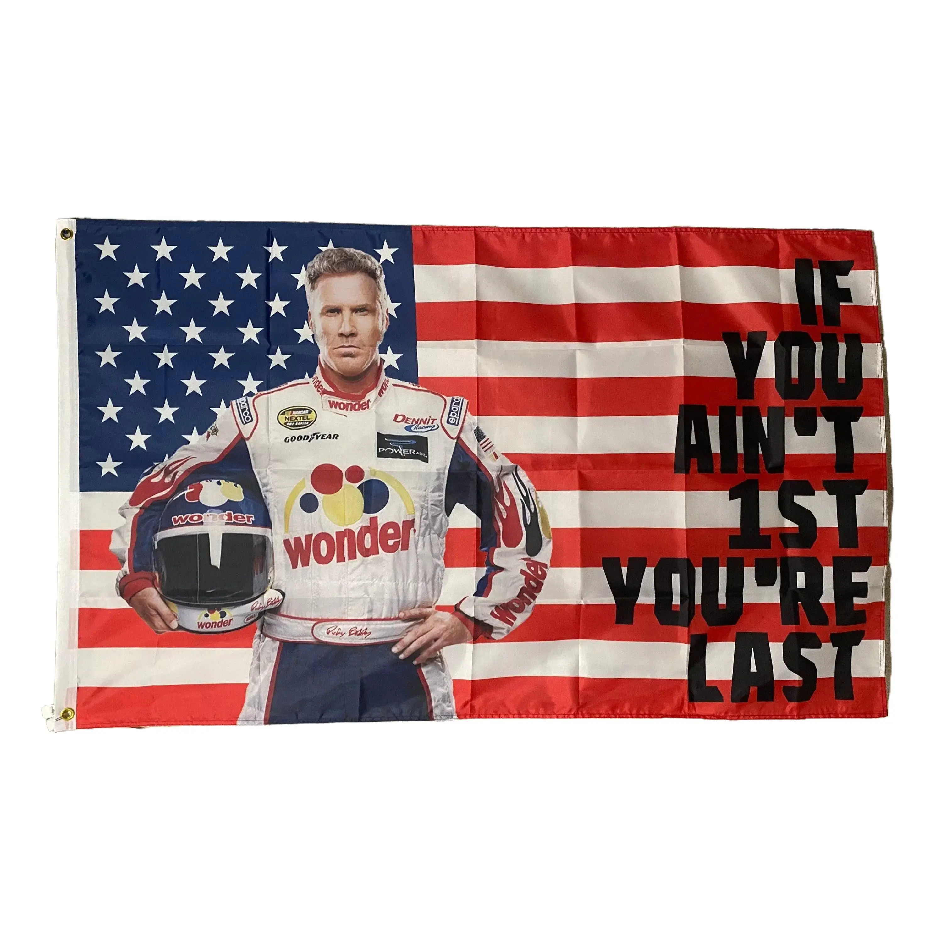 Racing Flag FREE SHIP Ricky Bobby If You Ain’t First You’re Last Beer Sprint Car Nascar America Gun Sign Poster Usa 3x5' Single Side